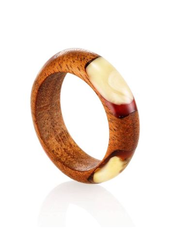 Wooden Ring With Honey Amber The Indonesia, Ring Size: 8 / 18, image , picture 3