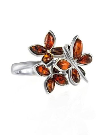 Bold Silver Ring With Cognac Amber The Verbena, Ring Size: 9.5 / 19.5, image 