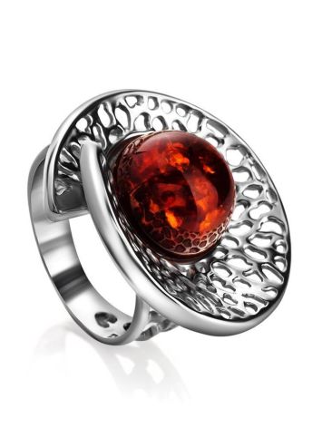 Dazzling Adjustable Amber Ring In Sterling Silver The Venus, Ring Size: Adjustable, image 