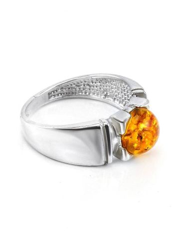 Bold Silver Ring With Cognac Amber The Rondo, Ring Size: 5.5 / 16, image , picture 3