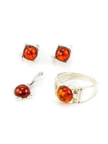 Stylish Silver Ring With Cherry Amber The Rondo, Ring Size: 5.5 / 16, image , picture 6