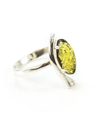 Green Amber Ring In Sterling Silver The Verbena, Ring Size: 5.5 / 16, image 