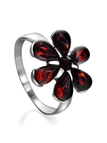 Wonderful Cherry Amber Ring In Sterling Silver The Verbena, Ring Size: 6.5 / 17, image 