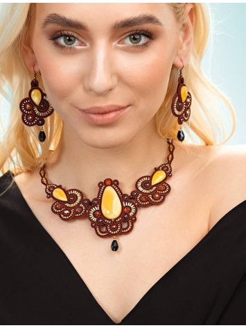 Glass Beads Braided Necklace With Amber And Crystals The India, image , picture 4