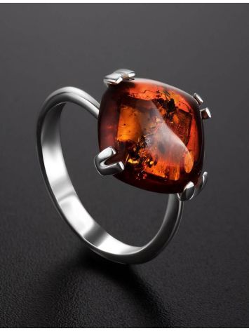 Cognac Amber Ring In Sterling Silver The Byzantium, Ring Size: 6.5 / 17, image , picture 2