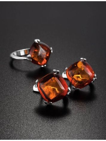 Cognac Amber Ring In Sterling Silver The Byzantium, Ring Size: 6.5 / 17, image , picture 6