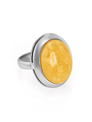 Adjustable Round Silver Ring With Honey Amber The Glow, Ring Size: Adjustable, image 