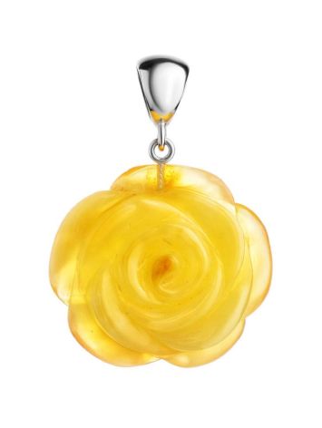 Carved Flower Amber Pendant in Sterling Silver The Rose, image 