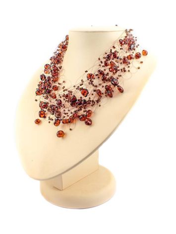 Cherry Amber Necklace With Glass Beads The Fable, image , picture 2