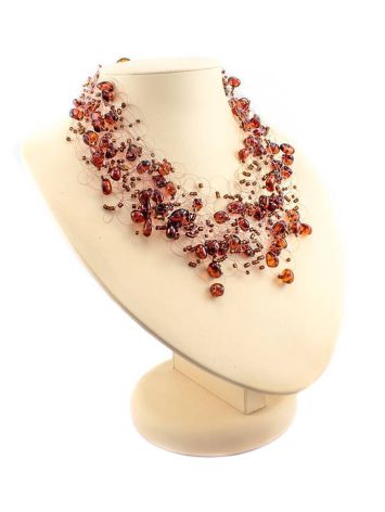 Cherry Amber Necklace With Glass Beads The Fable, image , picture 3