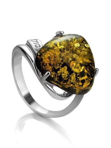 Green Amber Ring In Sterling Silver The Acapulco, Ring Size: 5.5 / 16, image 