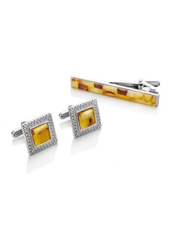 Mosaic Amber Cufflinks And Tie Clip Set, image 