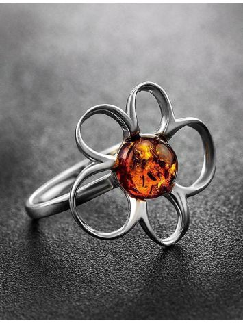 Sterling Silver Ring With Luminous Cognac Amber The Daisy, Ring Size: 8.5 / 18.5, image , picture 2