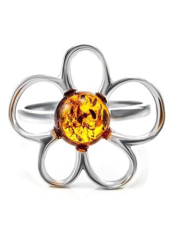 Sterling Silver Ring With Luminous Cognac Amber The Daisy, Ring Size: 8.5 / 18.5, image , picture 3