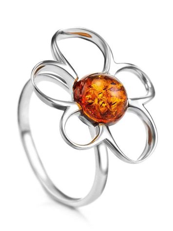 Sterling Silver Ring With Luminous Cognac Amber The Daisy, Ring Size: 8.5 / 18.5, image 
