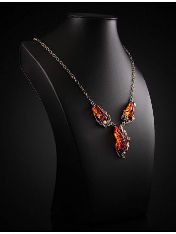 Cognac Amber Necklace In Gold-Plated Silver With Cultured Pearls The Triumph, image , picture 5
