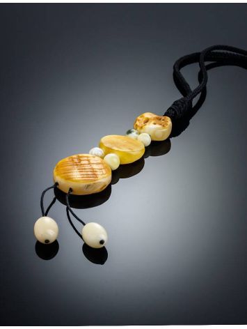 White Amber Necklace With Textile Cord The Indonesia, image , picture 2