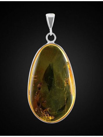 Drop Amber Pendant In Sterling Silver With Inclusions The Clio, image , picture 4
