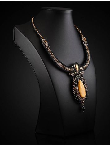Braided Textile Necklace With Amber And Glass Beads The India, image , picture 2