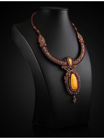 Braided Textile Necklace With Amber And Crystals The India, image , picture 2