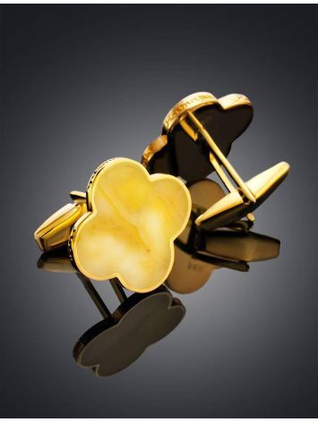 Clover Shaped Amber Cufflinks In Gold Plated Silver The Monaco, image , picture 2