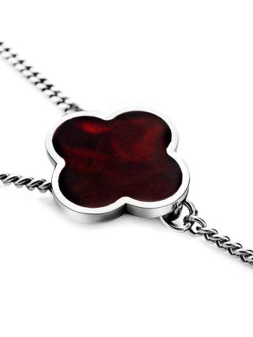 Chain Silver Necklace With Clover Shaped Amber The Monaco, Length: 70, image , picture 5