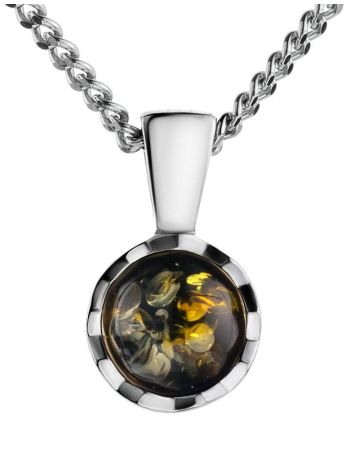 Silver Necklace With Green Amber Pendant, image , picture 4