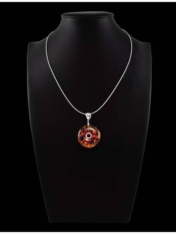 Sterling Silver Necklace With Round Amber Pendant, image , picture 5