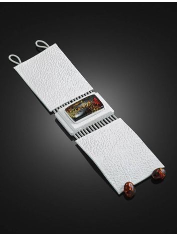 White Leather Bracelet With Square Cut Cognac Amber The Amazon, image , picture 4
