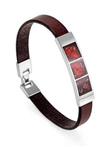 Stylish Leather Bracelet With Cherry Amber The London, image , picture 4