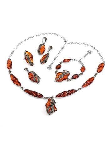 Cognac Amber Pendant Necklace In Sterling Silver With Marcasites The Colorado, image , picture 5