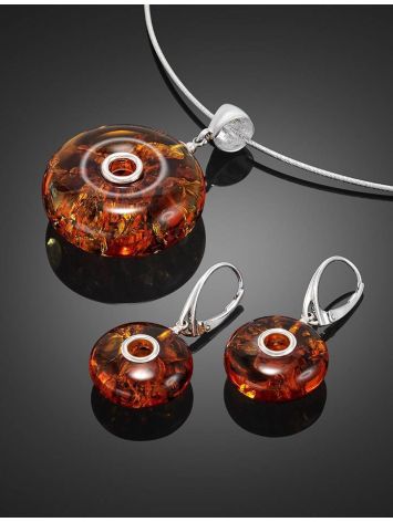 Sterling Silver Necklace With Round Amber Pendant, image , picture 6