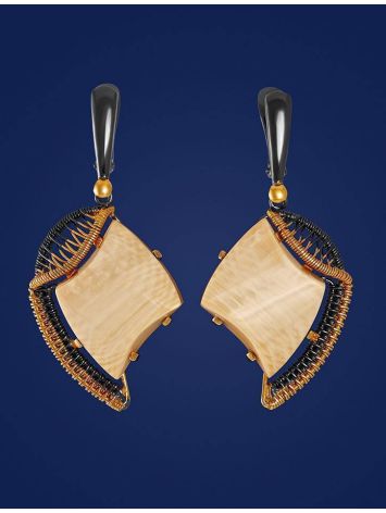 Gold-Plated Drop Earrings With Mammoth Tusk The Era, image , picture 3