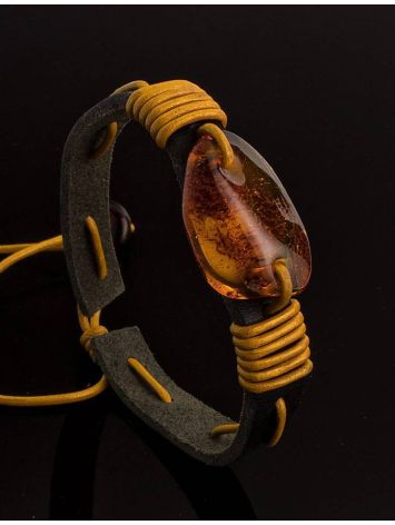 Brown Leather Tie Bracelet With Cognac Amber The Copacabana, image , picture 2