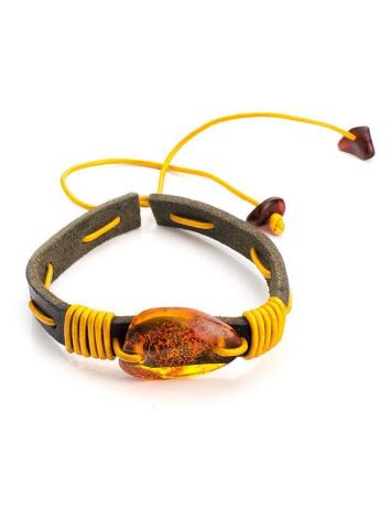 Brown Leather Tie Bracelet With Cognac Amber The Copacabana, image , picture 4