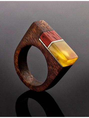 Multicolor Wooden Ring With Butterscotch Amber The Indonesia, Ring Size: 8.5 / 18.5, image , picture 2