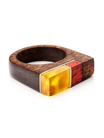 Multicolor Wooden Ring With Butterscotch Amber The Indonesia, Ring Size: 8.5 / 18.5, image , picture 3