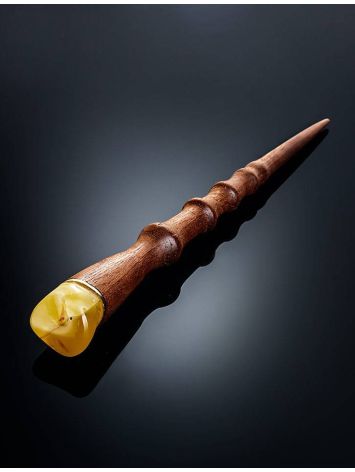 Wooden Hair Stick With Natural Amber, image , picture 2