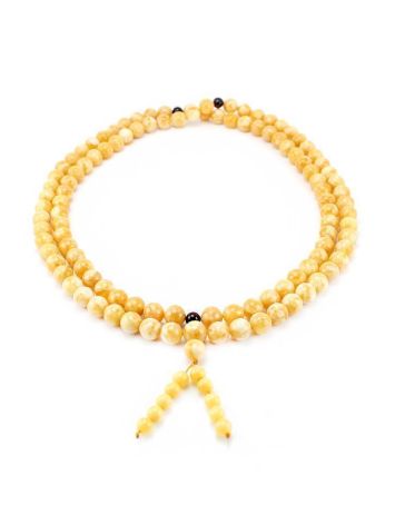 Vintage Style Honey Amber Buddhist Prayer Beads With Dangle, image 
