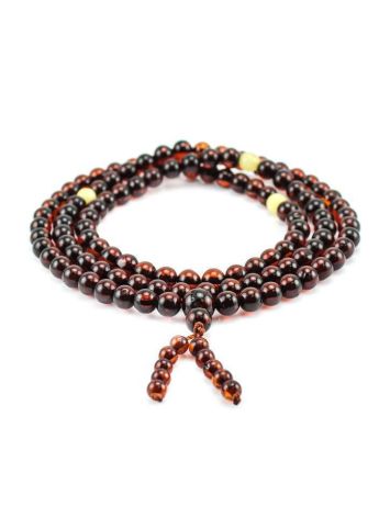 108 Cherry Amber Buddhist Prayer Beads With Dangle, image 