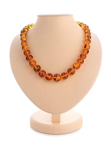 Classy Cognac Amber Ball Beaded Necklace, image 