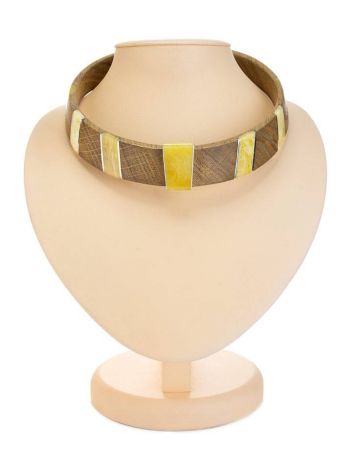 Wooden Choker With Honey Amber And Silver The Indonesia, image 