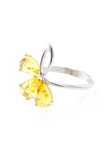 Classic Floral Ring With Amber In Silver The Dandelion, Ring Size: 6 / 16.5, image , picture 3