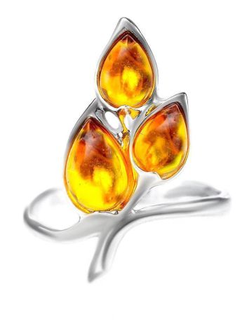 Sterling Silver Floral Ring With Amber The Verbena, Ring Size: 5.5 / 16, image , picture 2
