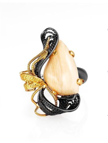 Voluptuous Gold-Plated Cocktail Ring With Mammoth Ivory The Era, Ring Size: Adjustable, image , picture 3