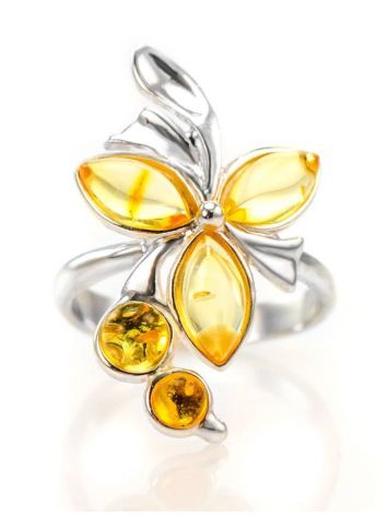 Bright Amber Floral Ring In Sterling Silver The Verbena, Ring Size: 9.5 / 19.5, image , picture 3