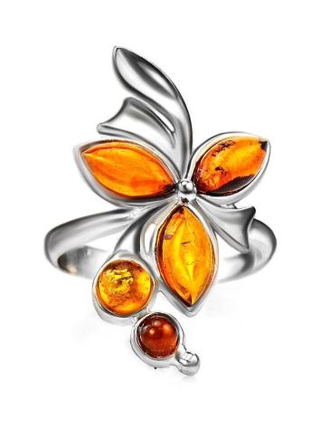 Elegant Amber Floral Ring In Sterling Silver The Verbena, Ring Size: 9 / 19, image , picture 2