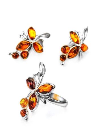 Elegant Amber Floral Ring In Sterling Silver The Verbena, Ring Size: 9 / 19, image , picture 5