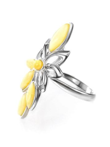 Cute Floral Adjustable Ring With Honey Amber In Silver The Verbena, Ring Size: Adjustable, image , picture 4