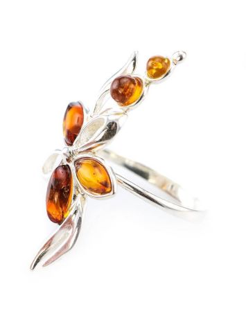 Classic Silver Floral Ring With Amber Stones The Verbena, Ring Size: 9.5 / 19.5, image , picture 2
